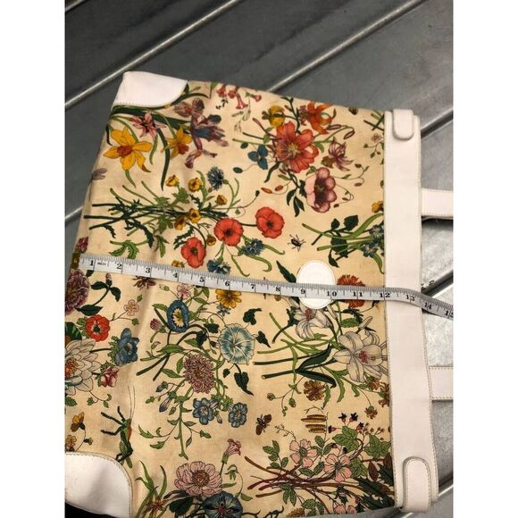 Vintage Gucci Tote Bag Floral Canvas White Leather - Picture 11 of 12